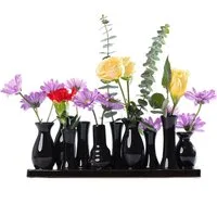 Jinfa Dekovase Handgefertigte Keramik Dekovasen auf Sockel – Mini Set (5–10) (Set, Je nach Modell: 5, 7, 8 oder 10 Vasen zusammen auf dem Sockel), verbunden auf einem Sockel