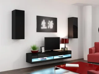 Mediawand Wohnwand 3 tlg - SENTIC 10 - Schwarz Hochglanz inkl.LED