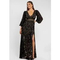 Goddiva Maxikleid Jacquard Lurex Burnout Front Split Maxi Dress langes Kleid