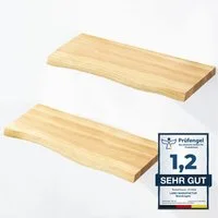 LAMO Manufaktur Wandregal LAMO Manufaktur 2 Stück Wandregal aus Holz 2x 42cm, Schweberegal Massiv 100% Echtholz, Wandregale SET 2 Baumkante Farbe: Natur