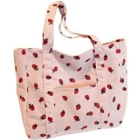 NEXORA Umhängetasche Cord Schultertasche Damen mit Erdbeer-Print Shopper mit Reißverschluss, Schultertasche, Cordtasche, Shopper, Reißverschluss