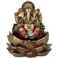 Figuren Shop GmbH Dekofigur Ganesha Figur sitzt in Lotus - Dekofigur Hindu-Gott Elefantenkopf Deko