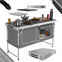 24Move Campingschrank Campingküche PRAIA Outdoorküche Alu (faltbar, höhenverstellbar, Outdoorküche) mit Arbeitsplatte und Staufächern