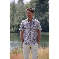 Haupt Kurzarmhemd Kurzarm Herrenhemd aus Baumwolle-Leinen Navy Modern Fit Sommer