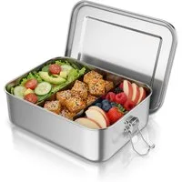 Arendo Lunchbox Edelstahl Brotdose 1200 ml mit Fächern, für Kinder und Erwachsene, Edelstahl, (1-tlg., 2 Trennstege, 2 Silikondichtungen), auslaufsicher, entnehmbare Trennstege, Dichtung, lebensmittelecht