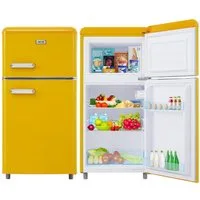Merax Table Top Kühlschrank Retro Kühl-/Gefrierkombination BCD-100C, 89 cm hoch, 45 cm breit, 72 Liter, Metall Türgriff, verstellebare Ablage und Füße