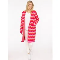 Zwillingsherz Longstrickjacke Zick-Zack-Muster, Schalkragen, Taschen, Langarm, knielang