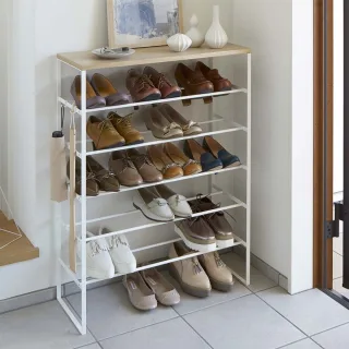 Yamazaki Schuhregal viel Platz 5 Ebenen 66x87x25cm Metall Holz weiß. Minimalistische Ordnung und skandinavische Leichtigkeit für Ihren Eingangsbereich