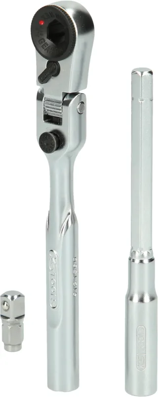 KS Tools 1/4" Bit-Gelenk-Umschaltknarren-Satz mit Steckadapter für Stecknüsse, 3-tlg - 918.1590