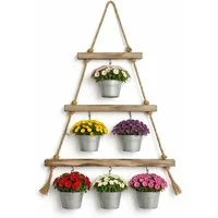 Mojawo Blumenkasten Holz Leiter Deko Blumenampel Holz Wanddekoration + Haken B38xT2xH68cm