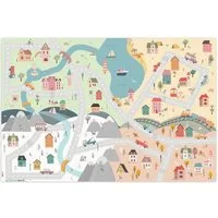 LetsPlaymats Spielmatte Jahreszeiten - Stadt - Häuser - Straße - Kinder - Auto, Krabbeldecke, Jungen, Mädchen, Babymatte, Spielunterlage, 105x70 cm