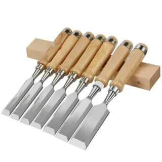 High Carbon Steel Woodworking Chisel Set 8pcs Ergonomic Wooden Handle Sharp Blade Widths 10-38mm Professional Wood Carvi