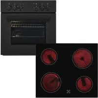 exquisit Backofen-Set EHE346-120 Set mattschwarz, Ober&Unterhitze mit 4-Zonen-Glaskeramikkochfeld – einfach & sicher!
