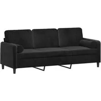 vidaXL Sofa 3-Sitzer-Sofa mit Zierkissen Schwarz 180 cm Samt, 1 Teile