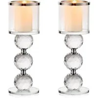 LuxusKollektion Kerzenleuchter Kristall Kerzenständer Set 2 Stück Stumpenkerzen Teelichthalter Silber