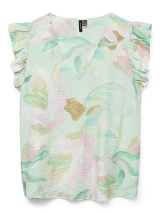 VERO MODA - VMJOSIE SL V-NECK TOP WVN BOO Birds Egg Green - Gr. - M