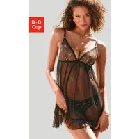 Vivance by Lascana Negligé Thea aus transparentem Soft-Mesh mit Blumen aus Stickereispitze, Reizwäsche