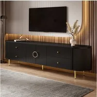 Merax Lowboard mit 3D Wellenfront & abgerundeten Kanten (180 x 40 x 38 cm, 1 St., TV Möbel mit Aluminiumgriffen & Kabeldurchlass), TV-Schrank mit 4 Schubladen, 2 Türen und Eisenfüßen