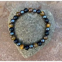 NAHLE Armband Naturstein Perlenarmband Obsidian, mit Obsidian Tigerauge und Hämatit