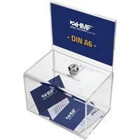 HMF Geldkassette Acryl Spendenbox 4691, Box mit DIN A6 Blatteinschub 15,5 x 11 x 11 cm, transparent