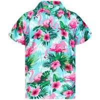 King Kameha Hawaiihemd "Flamingo Flowers" Funky Hawaii-Hemd Herren Kurzarm Front-Tasche