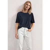 STREET ONE Rundhalsshirt Sommershirt mit Boat Neck und Elastikbund