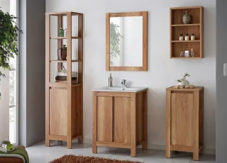 Badmöbel Set 5-tlg Badezimmerset KLASSIK Eiche inkl.Waschtisch 60 cm