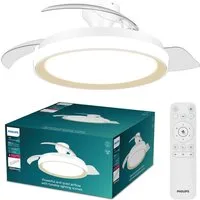 Philips LED Deckenleuchte Bliss 35W DC-Ventilator 28W, einziehbare Rotorblätter, Glitzeroptik, CCT - über Fernbedienung, Dimmer, Dimmfunktion, Ein-/Ausschalter, Farbsteuerung, Fernbedienung, Infrarot inkl., Memoryfunktion, Ventilatorfunktion, dimmbar