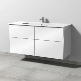 Sanipa 3way Waschtischunterbau zu Duravit ME by Starck Waschtisch mit 4 Auszügen, Weiß-Glanz BS72778