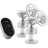 lionelo Elektrische Doppelmilchpumpe TWEE GO, 2 Stück 150ml Milchflaschen mit passendem Sauger, LED-Anzeige 9 Saugstufen Netzstrom Batterien