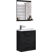 welltime Badmöbel-Set Canada, (Komplett-Set, 2-St., Fronten mit Wellenstruktur), Badmöbel mit Soft-Close, Gästebad Waschtisch mit Becken und Spiegel