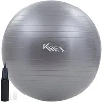 KM - Fit Gymnastikball 65 cm Trainingsball Sitzball für Fitness, Yoga & Gymnastik (mit Luft-Pumpe, Grau), Max. Belastbarkeit: 300 kg