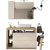 welltime Badmöbel-Set Hamburg, Badezimmerset 2tlg. Breite 110 cm, Badmöbel, Waschtisch inkl., (Spar-Set, 2-St), Waschbecken, Spiegelschrank mit LED Aufbauleuchte, Soft-Close-Funktion
