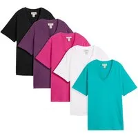 bonprix Longshirt (Packung, 5-tlg) lockere Passform, Kurzarm, mit V-Ausschnitt, unifarben