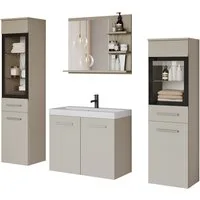 welltime Badmöbel-Set MADRIT, (Komplett-Set, 5-St., mit Waschbecken), Waschtisch inkl. Waschbecken, Badschrank, Hochschrank, Spiegel