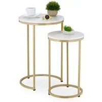 relaxdays Satztisch 2er Set Marmoroptik & Metall (2er Set), Weiß/Gold