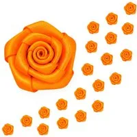 Creativery Streudeko, Satinrosen 15mm zum Basteln & Aufnähen 20 Stück Orange