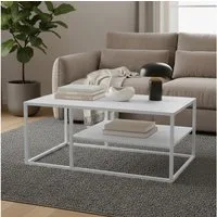 skølm Couchtisch Skadi aus Metall mit 2 Ablagen (Weiß), Wohnzimmertisch mit verstellbaren Füßen, 45x100x60 cm (HxTxB)
