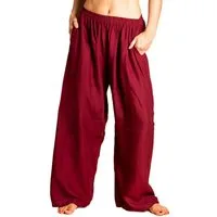 PANASIAM Stoffhose leichte Sommerhose Damen - weite Palazzohose 100% Viskose mit Taschen und Gummibund - Haremshose Unisex - Relaxhose für Urlaub und Alltag
