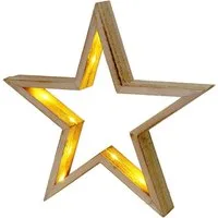 Spetebo LED Dekofigur Stern aus Holz, Batterie betrieben, LED fest integriert, warm weiß, mit Timer Funktion