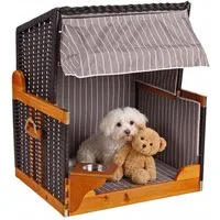 MR.DEKO Haustierstrandkorb Wacholder wetterfest, Hundebett Rattan 80x65x95cm, Hundestrandkorb, BxTxH: 80x65x95 cm, Hundestrandkorb, Hundestrandkorb, (Strandkorb für Hunde und Katzen, zerlegte Lieferung, 1-tlg), Hundekorb mit Napf, verstellbarer Sonne