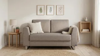 BRUNO Schlafsofa 120cm in Taupe Grau-Beige | Klassik | stabiles Massivholz & Boxspringkomfort