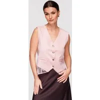 OMBRE Kurzweste Damen Asymmetrische Weste Elegant Modisch Rose L (kein Set, 1-tlg) Asymmetrischer Saum, transparente Spitze