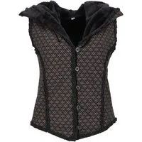 Guru-Shop Langjacke Kurze Goa Weste mit weiter flauschiger Kapuze.. alternative Bekleidung