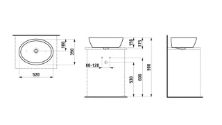 LAUFEN Waschtisch-Schale PRO B 390x520x175 o. Hl. o.Ül. weiß, H8129640001121 H8129640001121