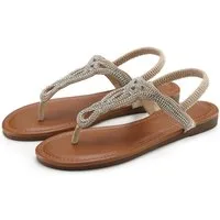 LASCANA Sommerschuh, offener Schuh, Zehentrenner Sandale, Pantolette mit Schmucksteinen in Glitzer-Optik VEGAN