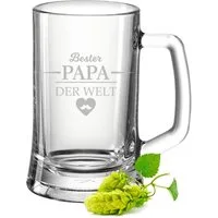 GRAVURZEILE Bierkrug mit Gravur - Bester Papa der Welt - Geschenk für Männer, Glas, ideal als Vatertagsgeschenk - 0,5l Bierglas als Geburtstagsgeschenk