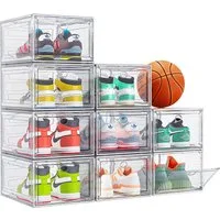 POPOLIC Schuhkiste 9er-Set Größe Schuhboxen Stapelbar Transparent (Schuhaufbewahrung für Stöckelschuhe,Pumps, Schuhaufbewahrung, Hartplastik Schuhbox mit Deckel), Schuhboxen aus klarem Kunststoff
