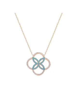 Dkeniz Kette 925 Sterling Silber rot vergoldet Glänzend 42+3cm Zirkonia Weiß