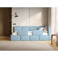 Selsey Kinderbett CLOUDY, Matratze, 2x Rausfallschutz, Bettkasten, Easy-Clean-Samt, 90x200 cm